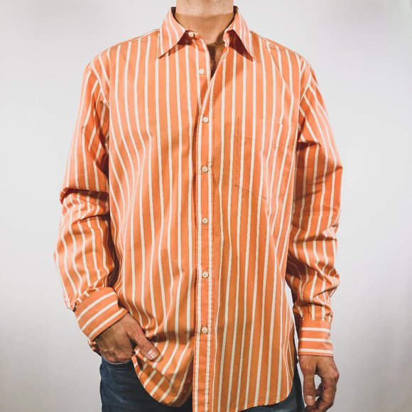 J. Crew Other - VTG J.Crew Orange White Stripe Long Sleeve Shirt M